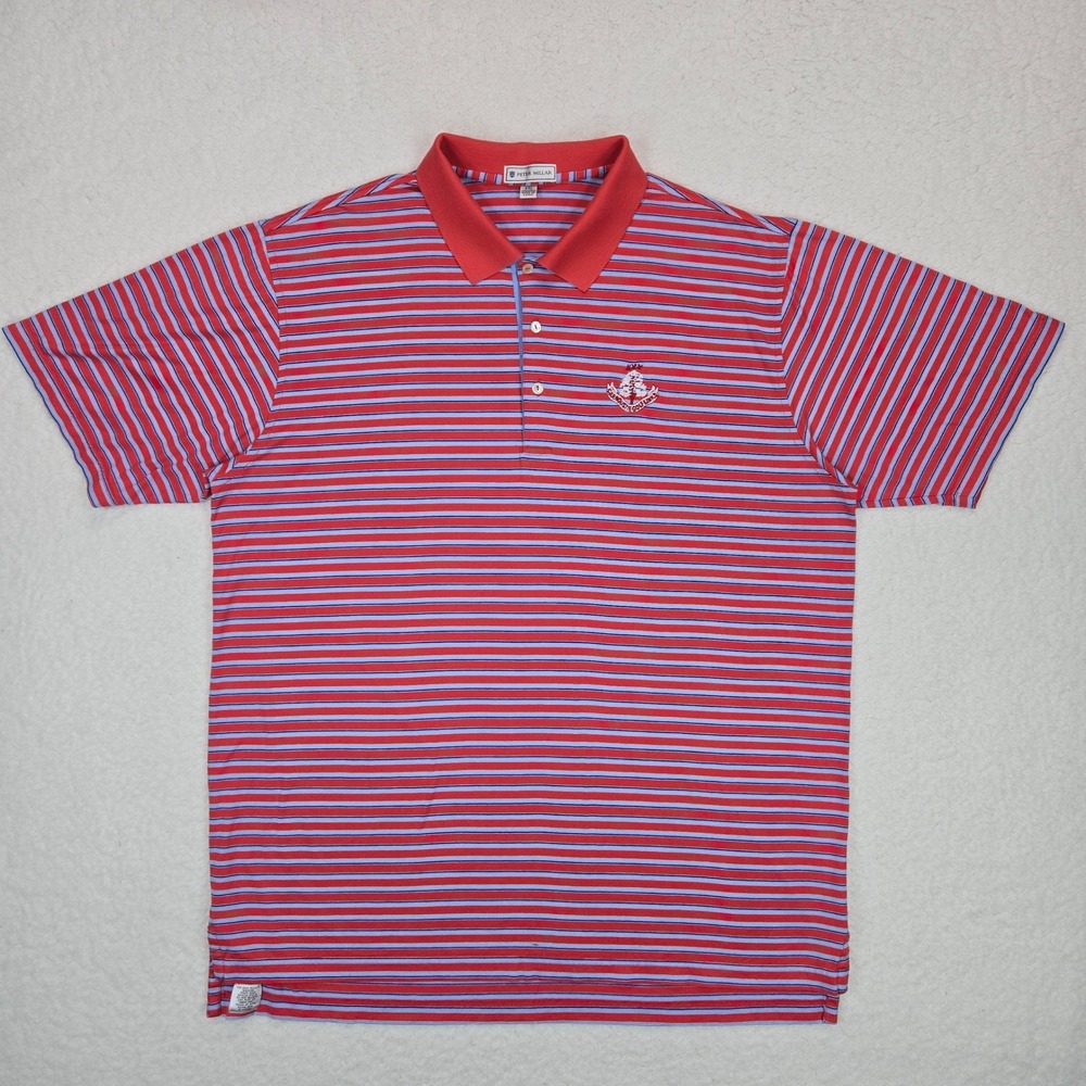 Peter Millar Carnoustie Golf Links Striped Polo Shirt Mens XXL 100% Cotton